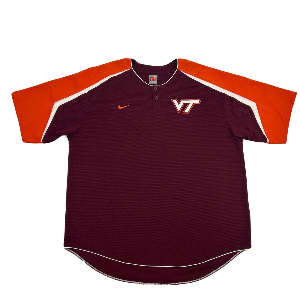 Virginia Tech Hokies Shirt Mens XL Maroon Nike Team Short Sleeve Henley Baseball